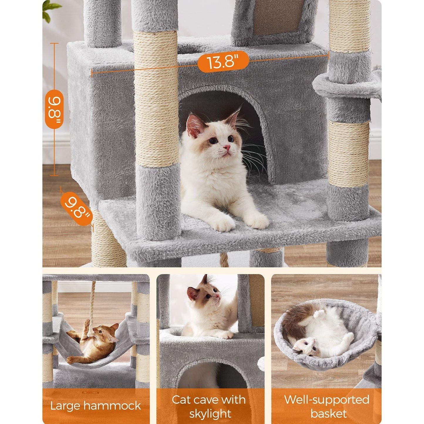 66.1-Inch Cat Tree Light Gray FredCo