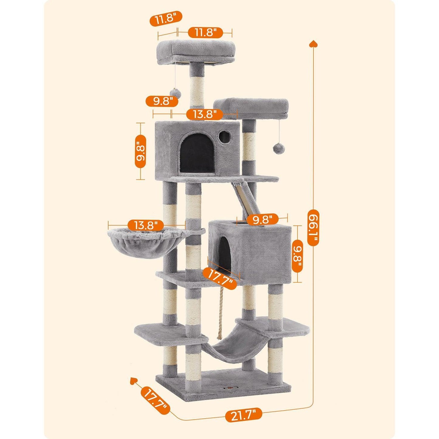 66.1-Inch Cat Tree Light Gray FredCo