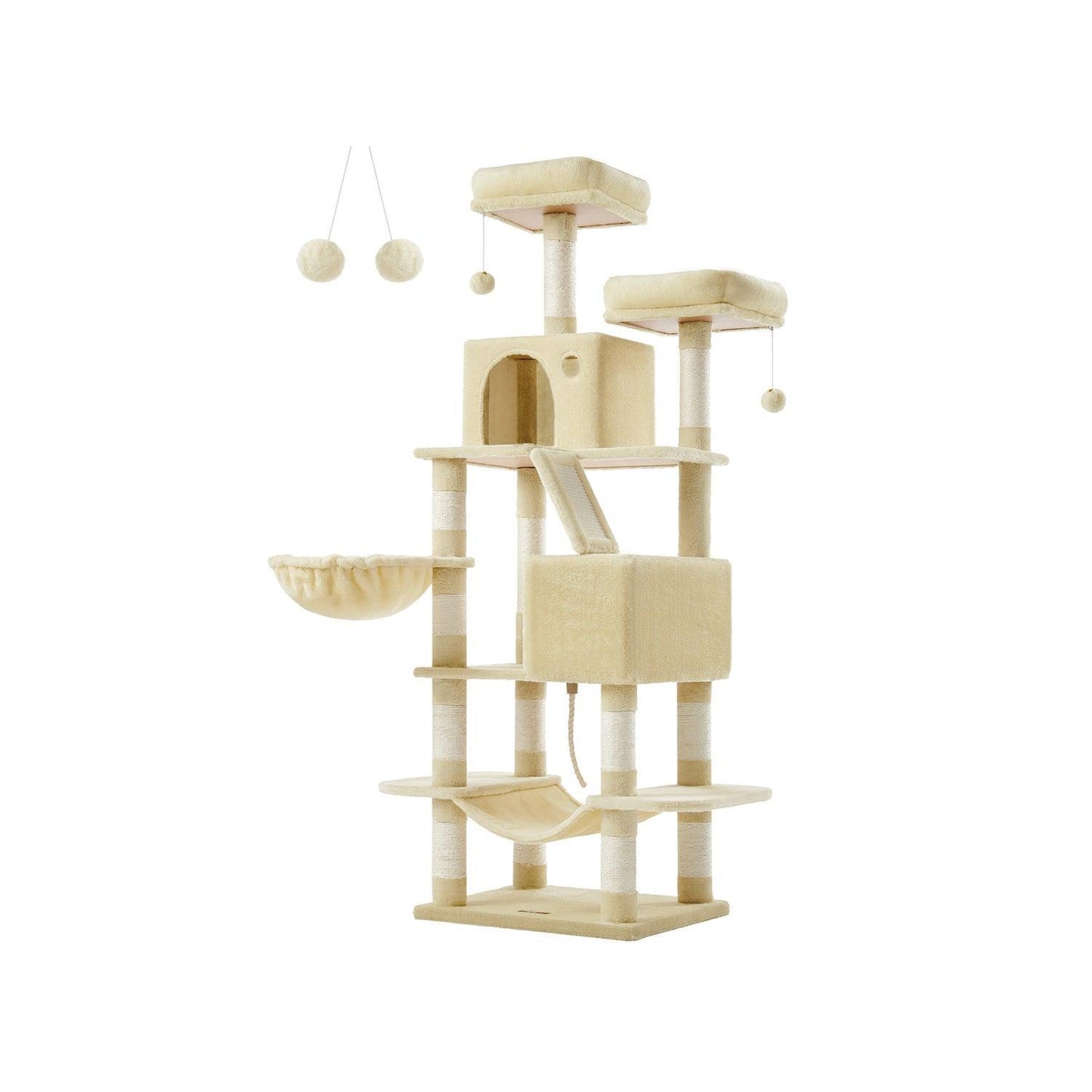 66.1" Tall Large Multi-Level Cat Tree with 13 Scratching Posts Beige FredCo