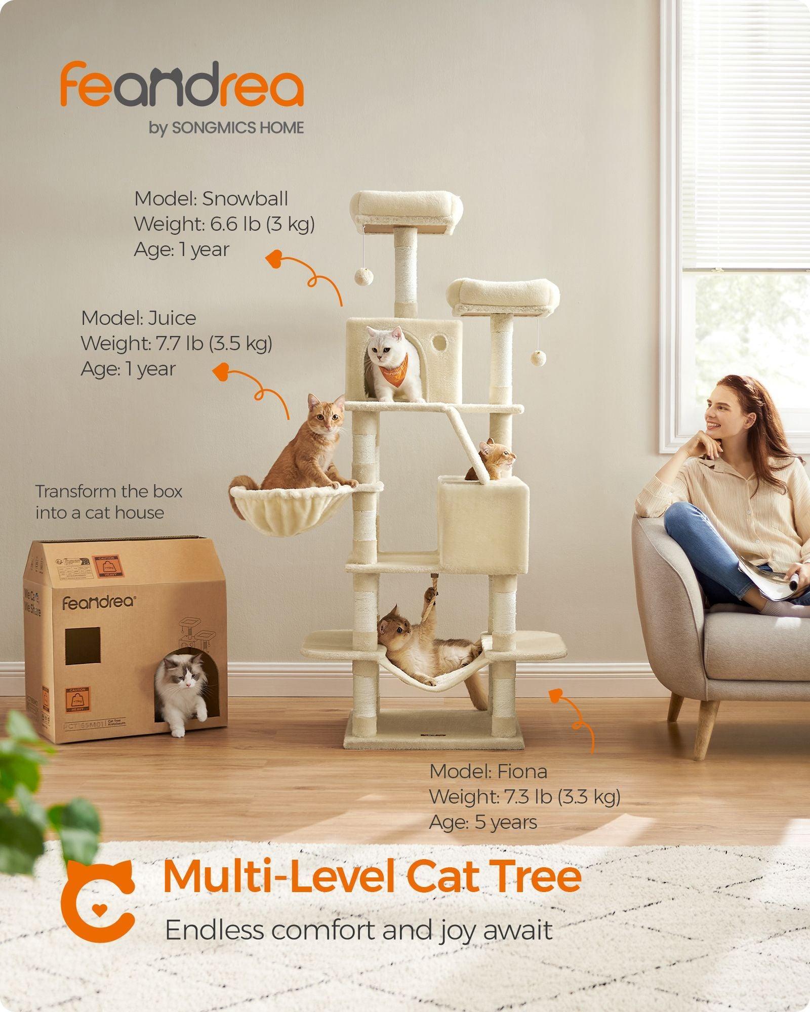 66.1" Tall Large Multi-Level Cat Tree with 13 Scratching Posts Beige FredCo