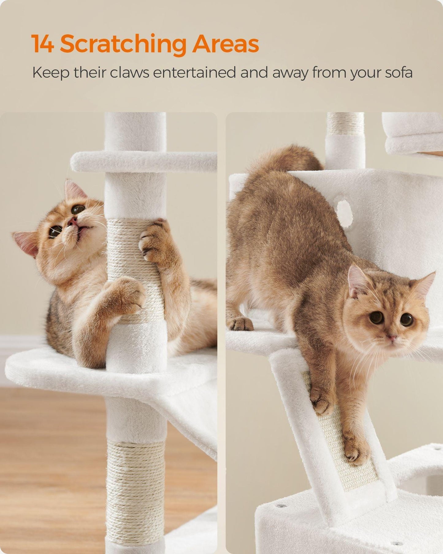 66.1" Tall Large Multi-Level Cat Tree with 13 Scratching Posts Cream White FredCo