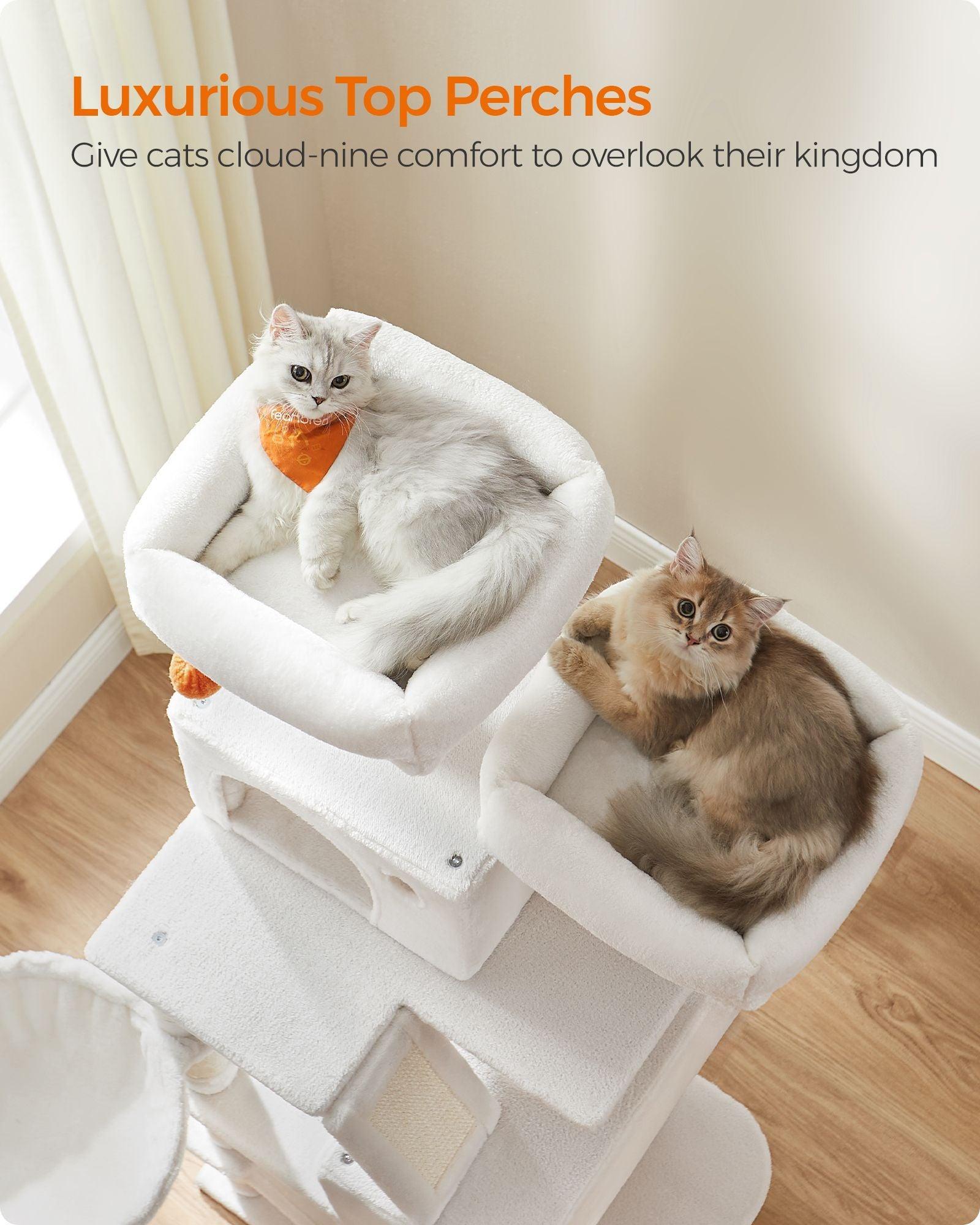 66.1" Tall Large Multi-Level Cat Tree with 13 Scratching Posts Cream White FredCo
