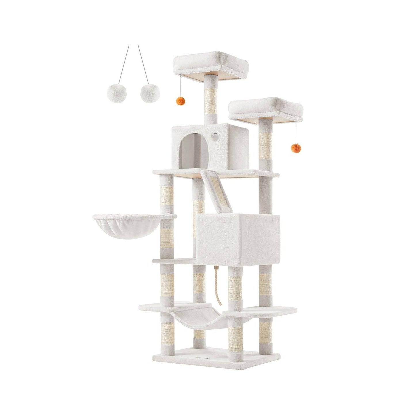 66.1" Tall Large Multi-Level Cat Tree with 13 Scratching Posts Cream White FredCo