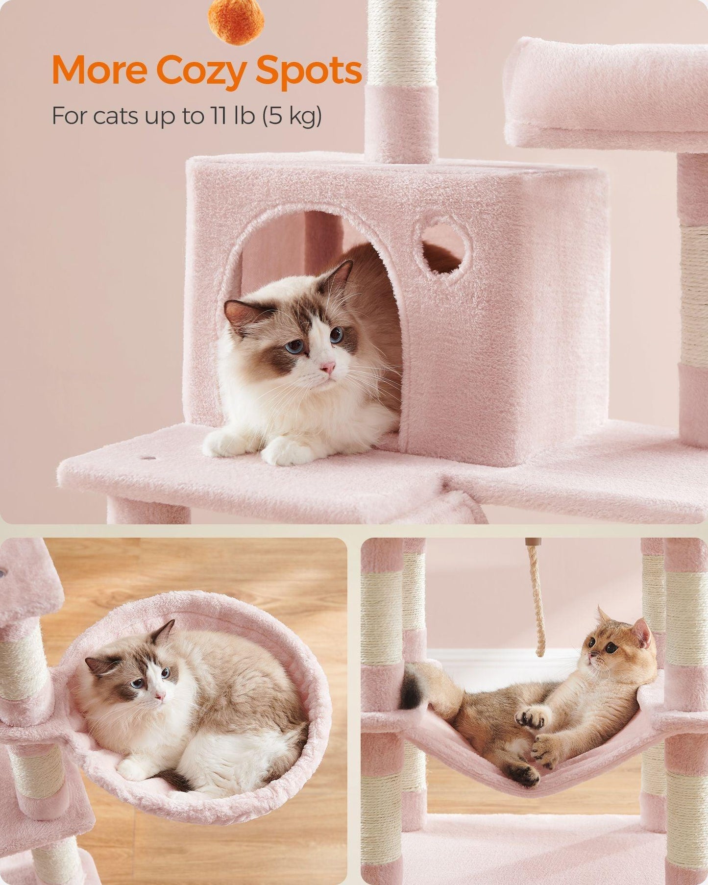 66.1" Tall Large Multi-Level Cat Tree with 13 Scratching Posts Jelly Pink FredCo