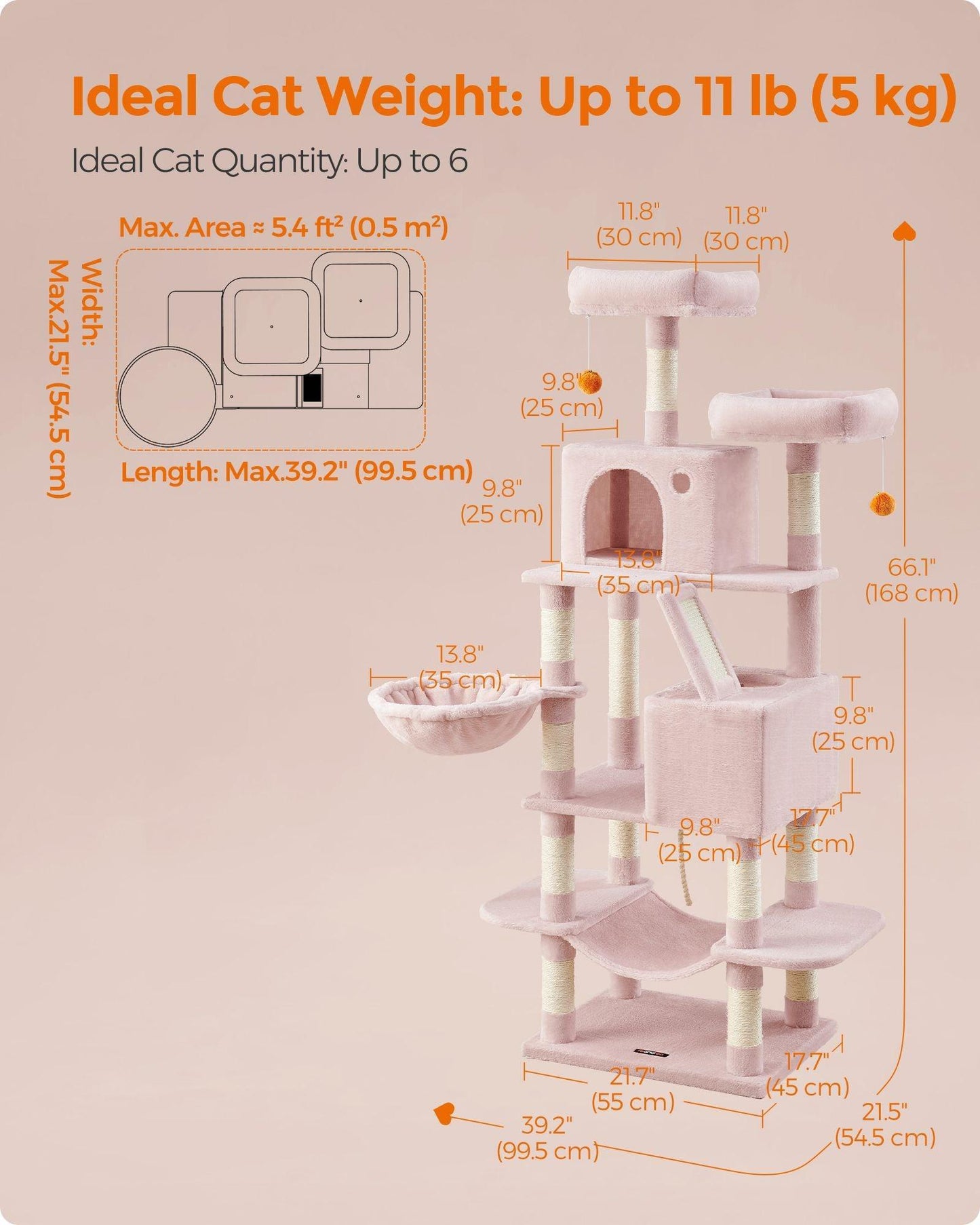 66.1" Tall Large Multi-Level Cat Tree with 13 Scratching Posts Jelly Pink FredCo
