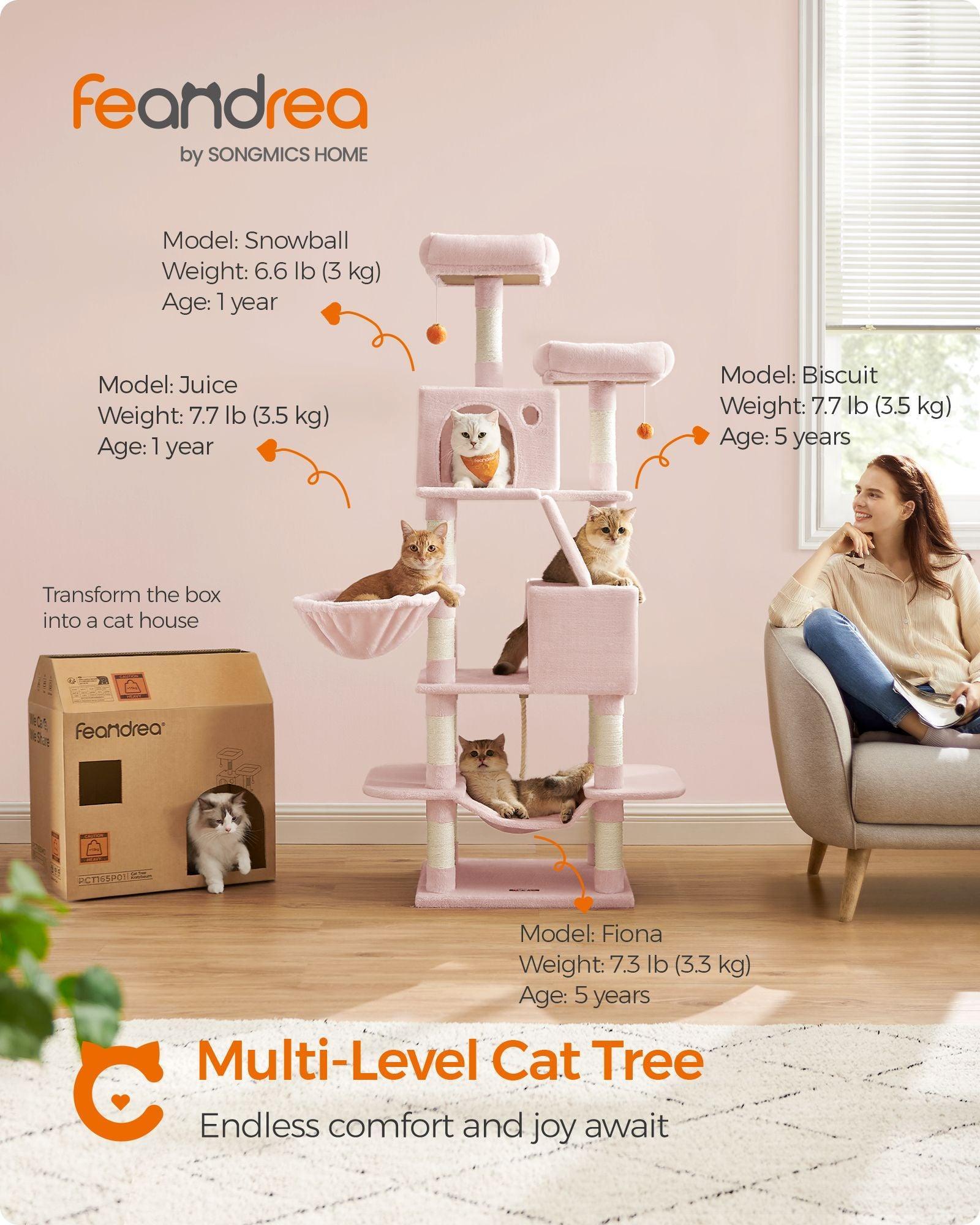 66.1" Tall Large Multi-Level Cat Tree with 13 Scratching Posts Jelly Pink FredCo