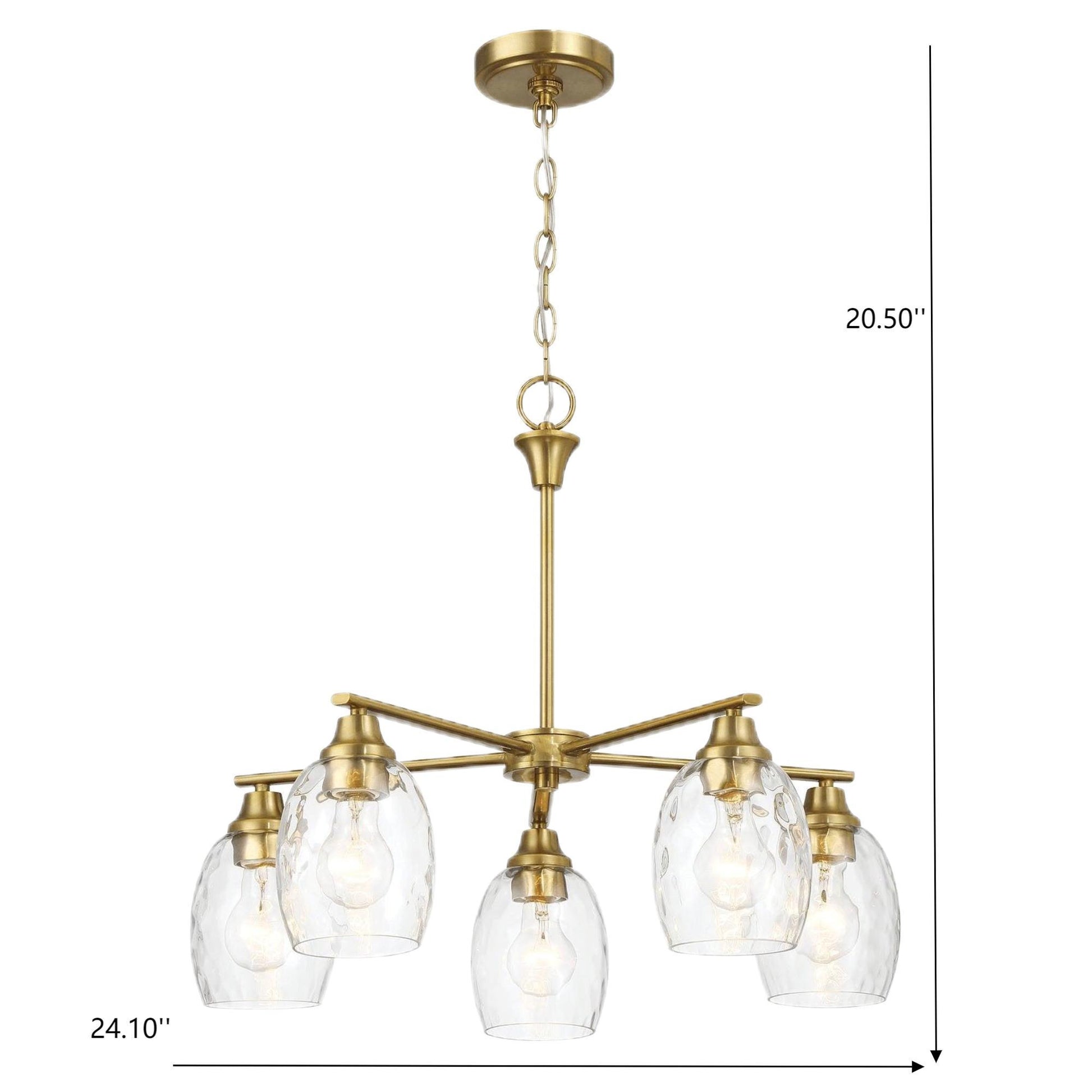 Elegance Five Lights Linear Arms Chandelier with Golden Brass Finish and Clear Water Glass 24'W x 8.5'H FredCo
