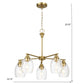Elegance Five Lights Linear Arms Chandelier with Golden Brass Finish and Clear Water Glass 24'W x 8.5'H FredCo