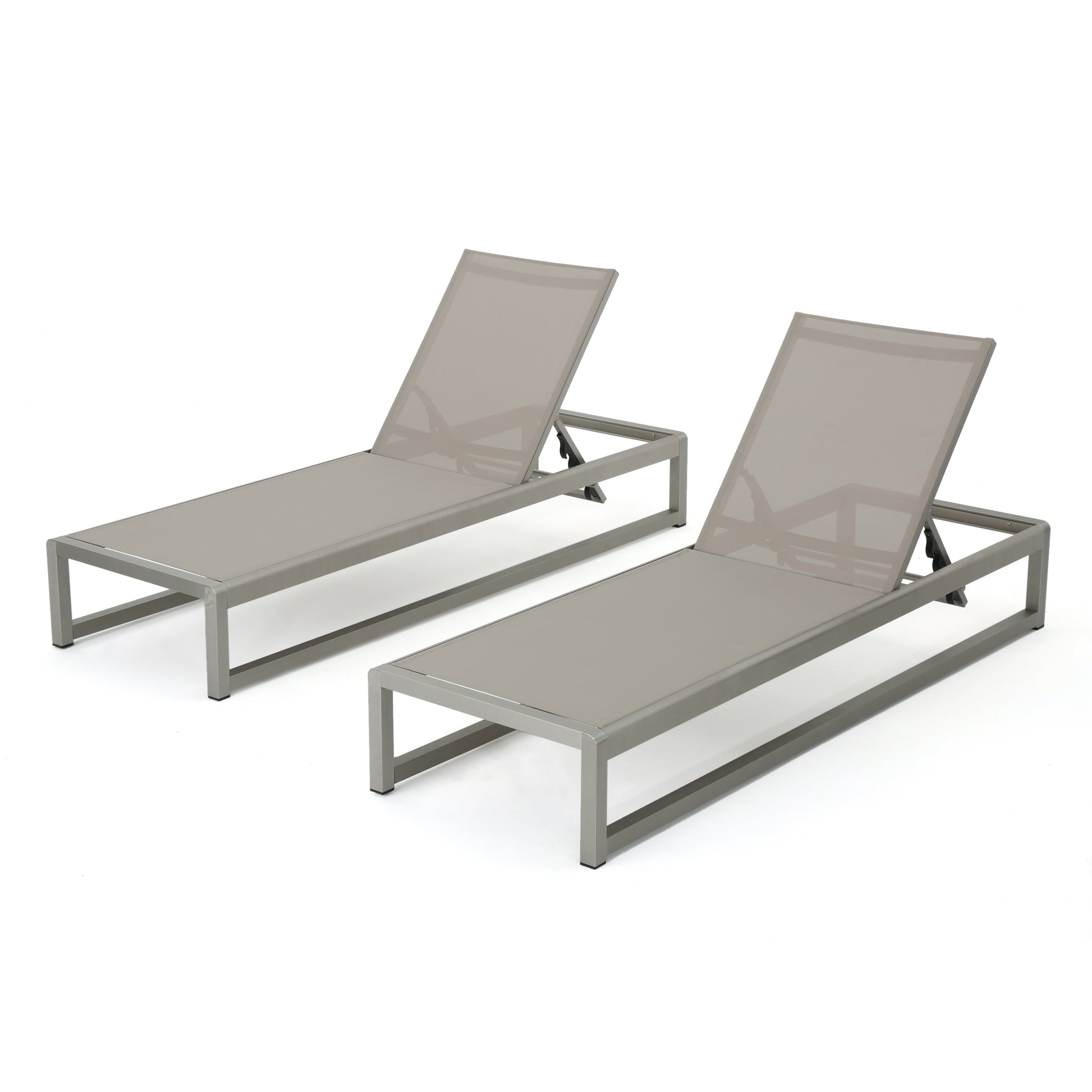 Outdoor Chaise Lounge Set of 2 with Adjustable Aluminum Frame and Textilene Mesh Seating in Grey FredCo