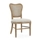 Classic Retro Dining Chair Set of 2 with Rattan Backrest, Dark Brown Rubberwood Frame, Beige Fabric Cushion FredCo