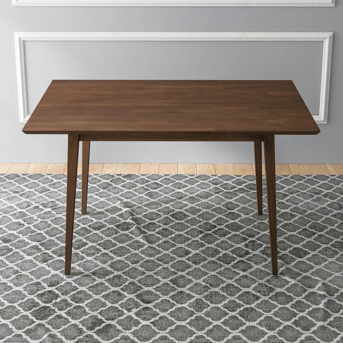 Mary Modern Style Solid Wood Rectangular Dining Kitchen Table Brown Finish Beveled Edges FredCo