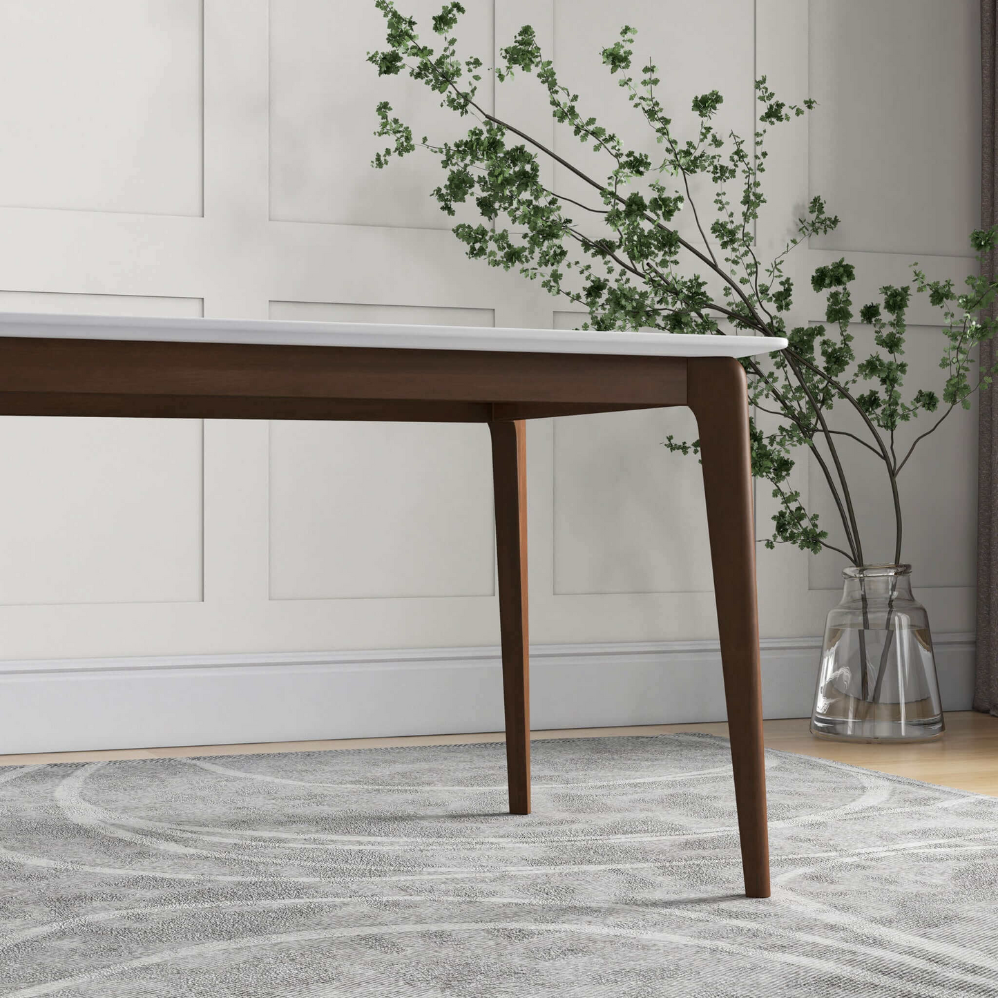 Lindsey Mid-Century Modern Solid Wood Dining Table with White Top and Walnut Legs, 59 inches for Bedroom Hallway, Entryway FredCo