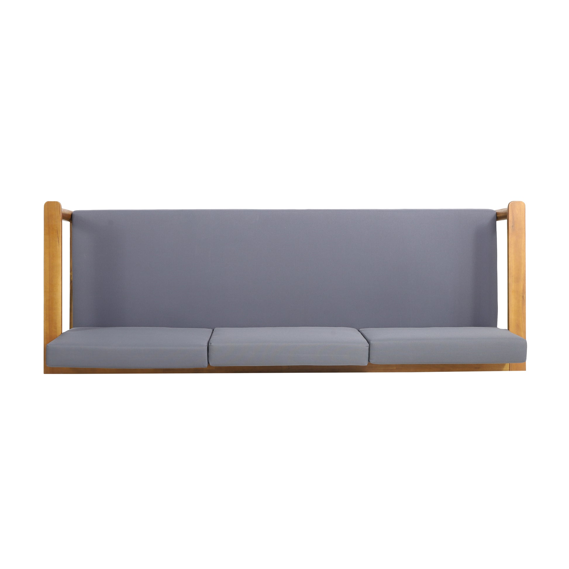Modern wooden frame sofa with gray cushions, FredCo International furniture