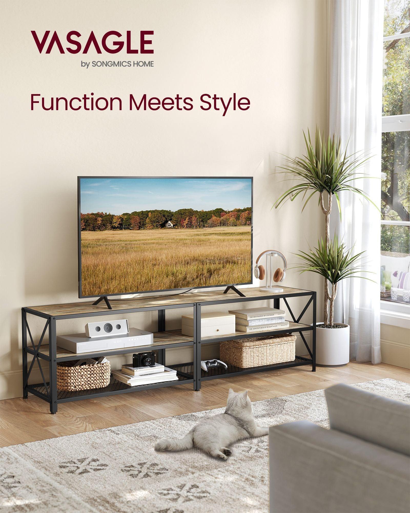 70.1''W TV Stand for TVs Up to 75 Inches Turquoise Brown and Black FredCo