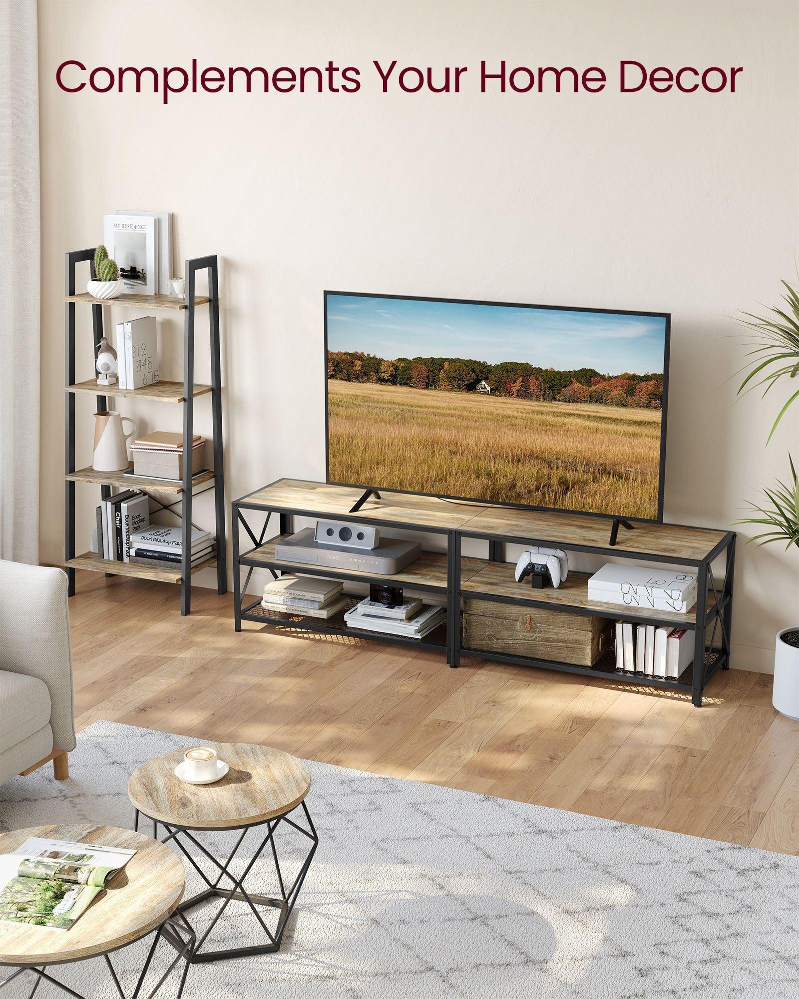 70.1''W TV Stand for TVs Up to 75 Inches Turquoise Brown and Black FredCo