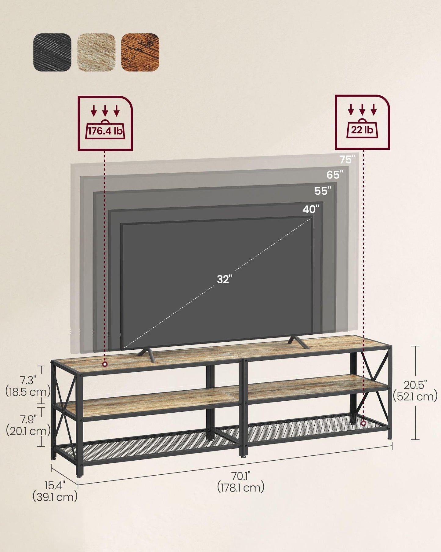 70.1''W TV Stand for TVs Up to 75 Inches Turquoise Brown and Black FredCo