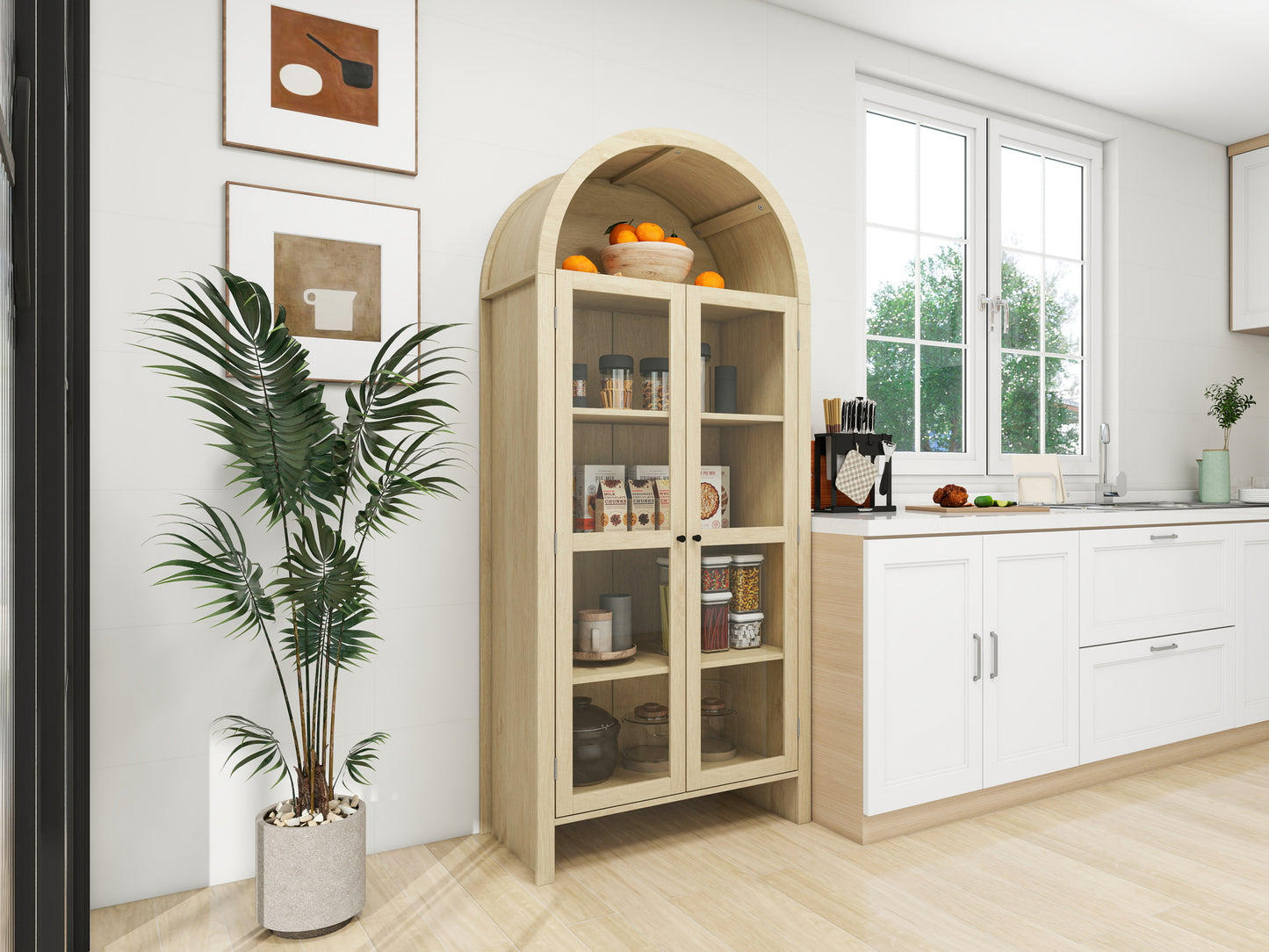 70.28' Tall Arched Kitchen Pantry, Modern Farmhouse Wood Cabinet FredCo