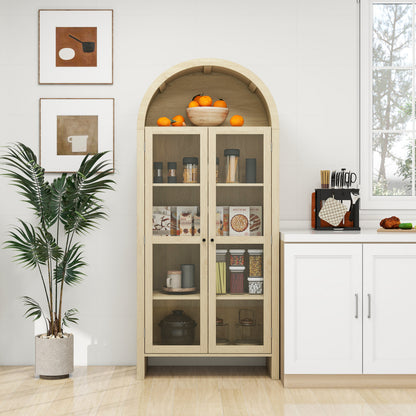70.28' Tall Arched Kitchen Pantry, Modern Farmhouse Wood Cabinet FredCo