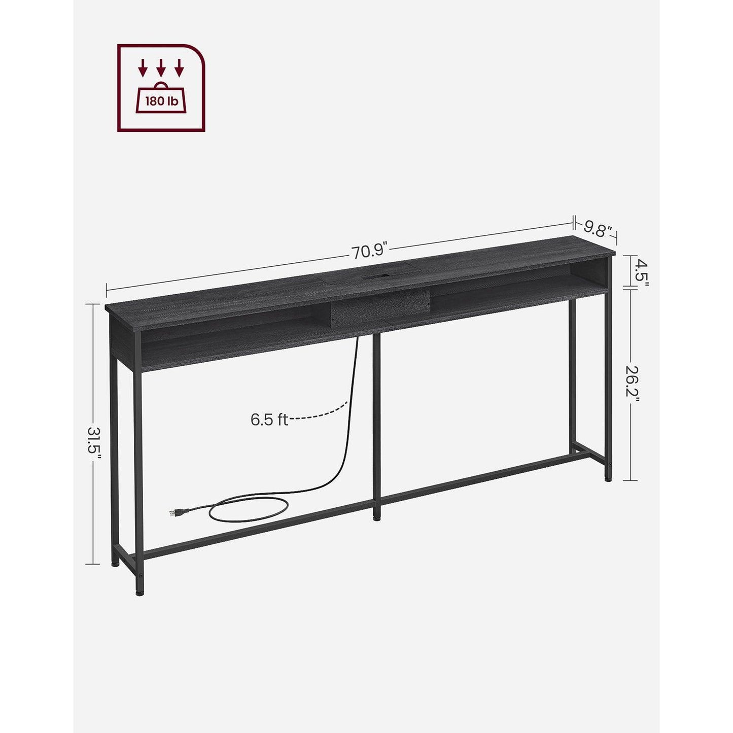 70.9-Inch Narrow Console Table Black FredCo