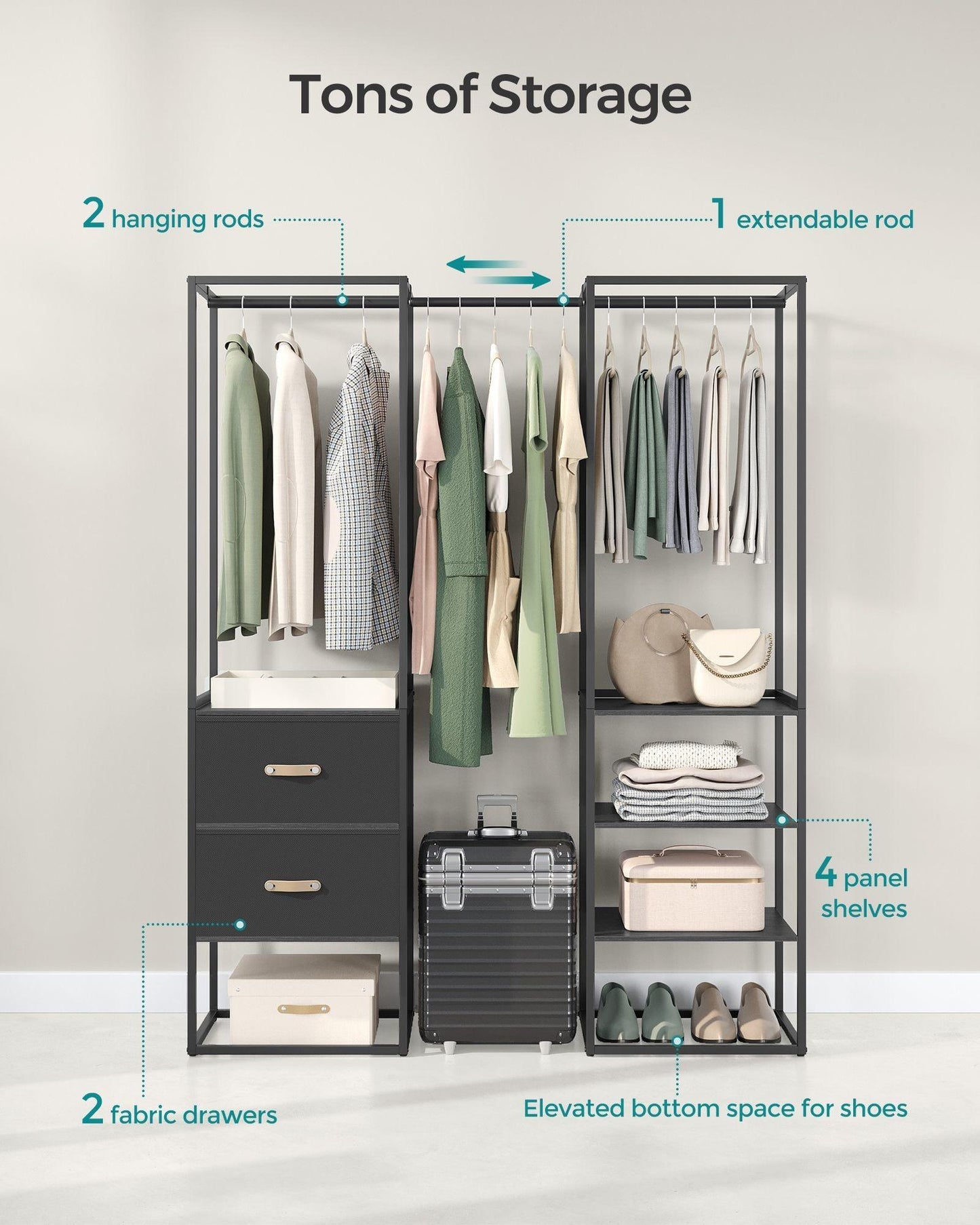 70.9” Wide Freestanding Clothes Rack Ebony Black FredCo