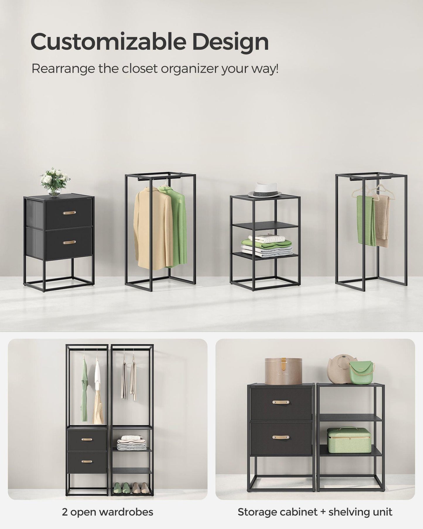 70.9” Wide Freestanding Clothes Rack Ebony Black FredCo
