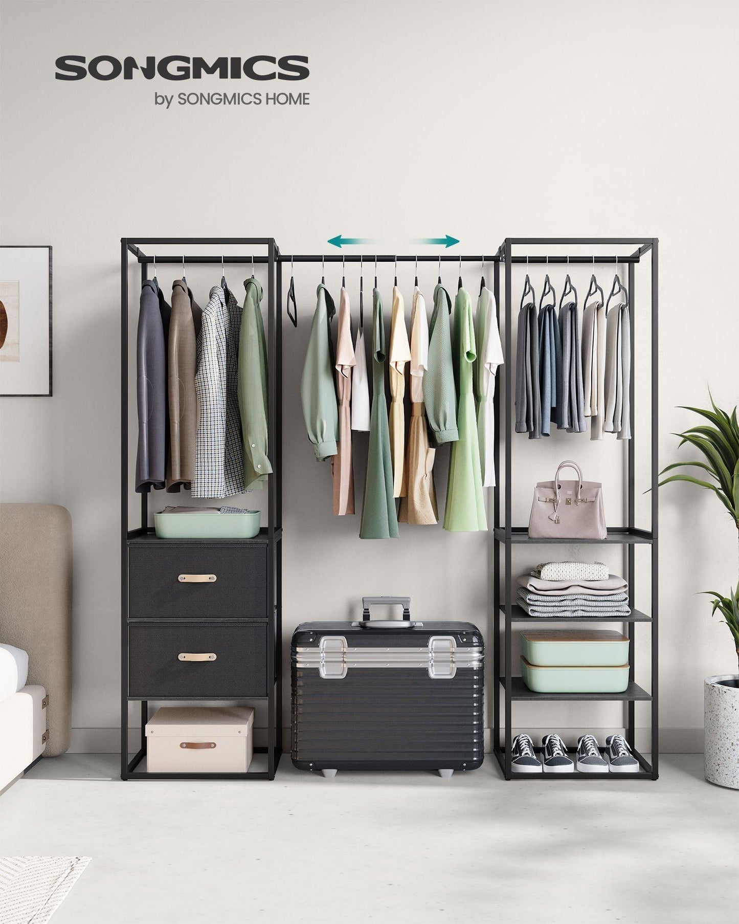 70.9” Wide Freestanding Clothes Rack Ebony Black FredCo