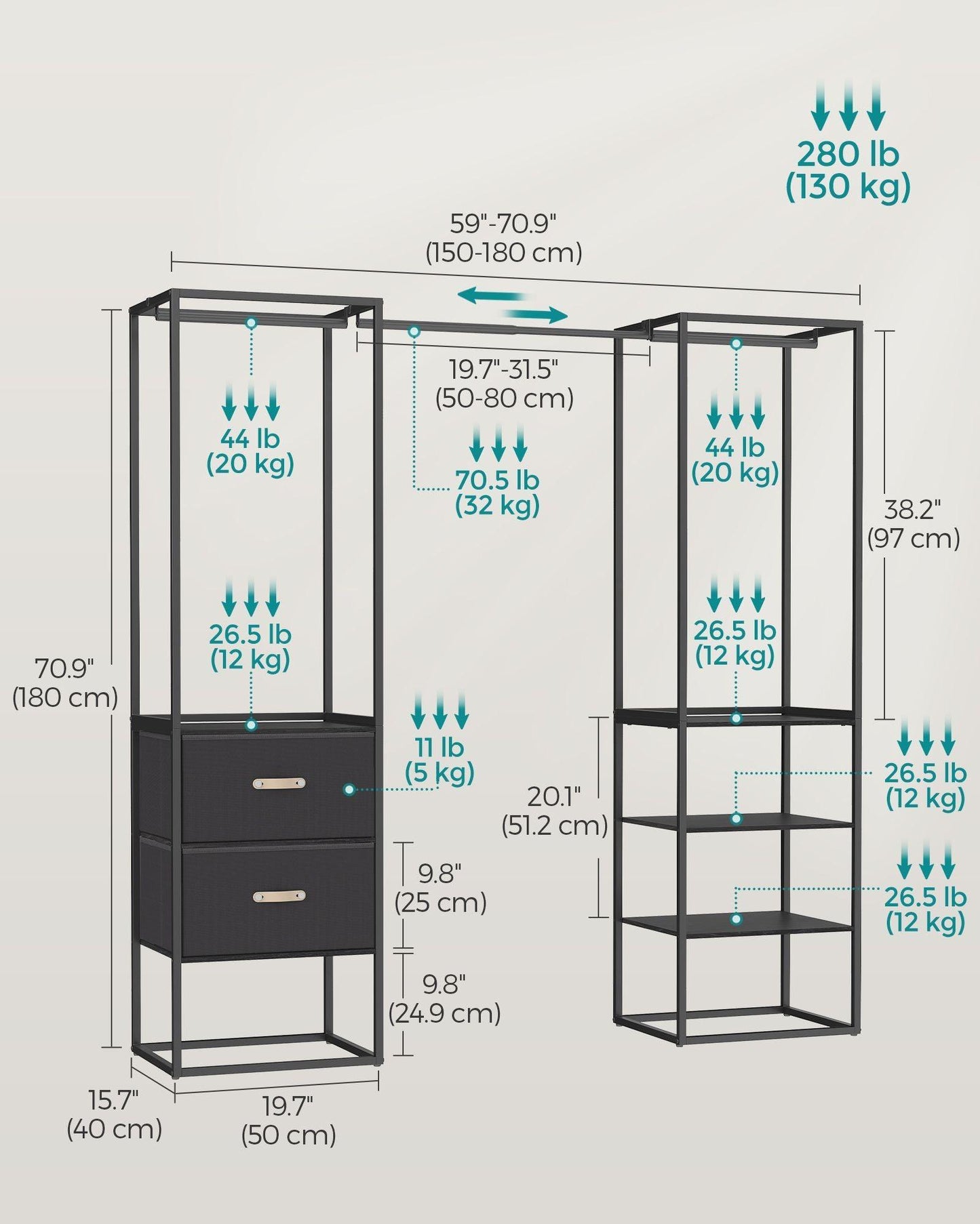 70.9” Wide Freestanding Clothes Rack Ebony Black FredCo