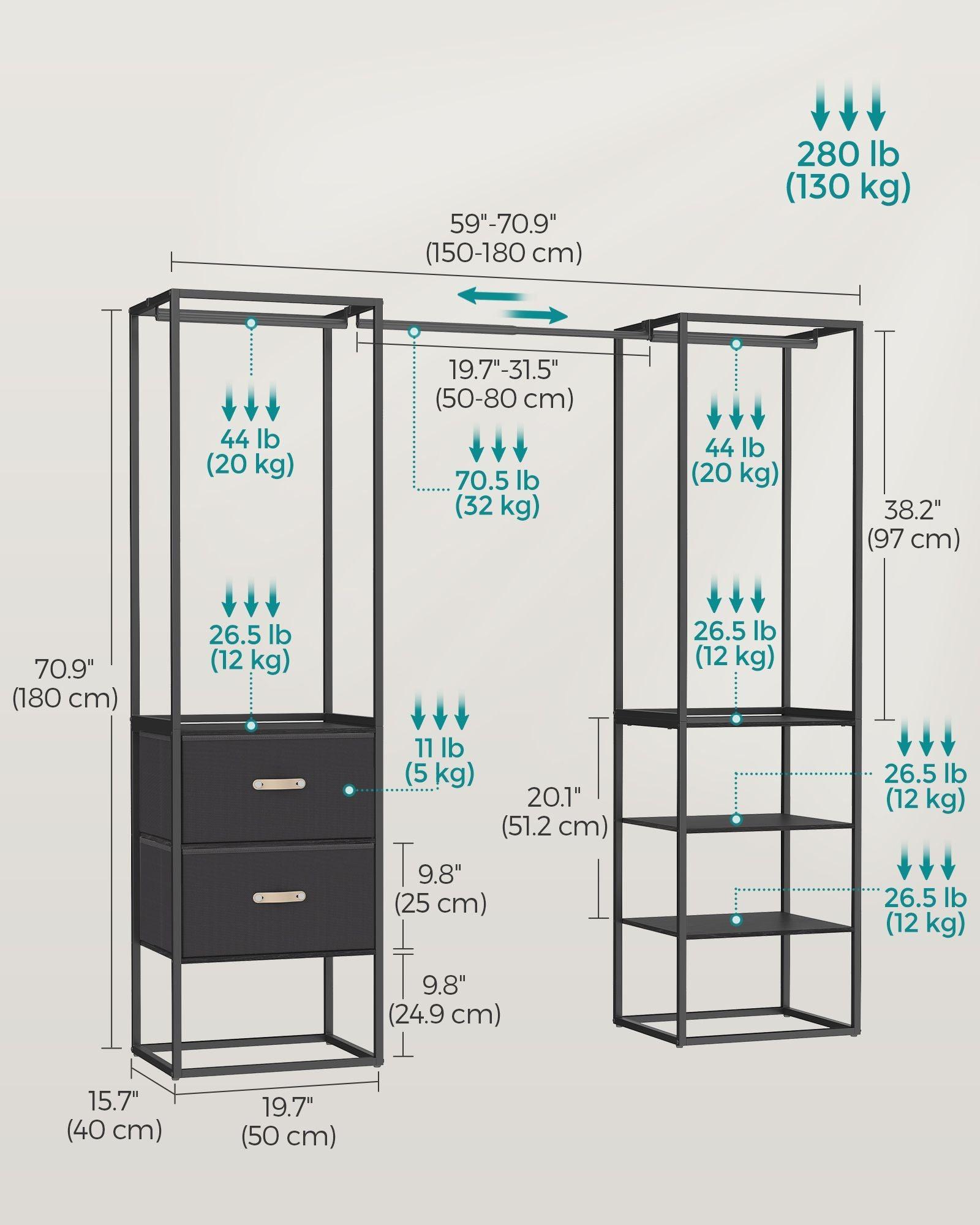 70.9” Wide Freestanding Clothes Rack Ebony Black FredCo