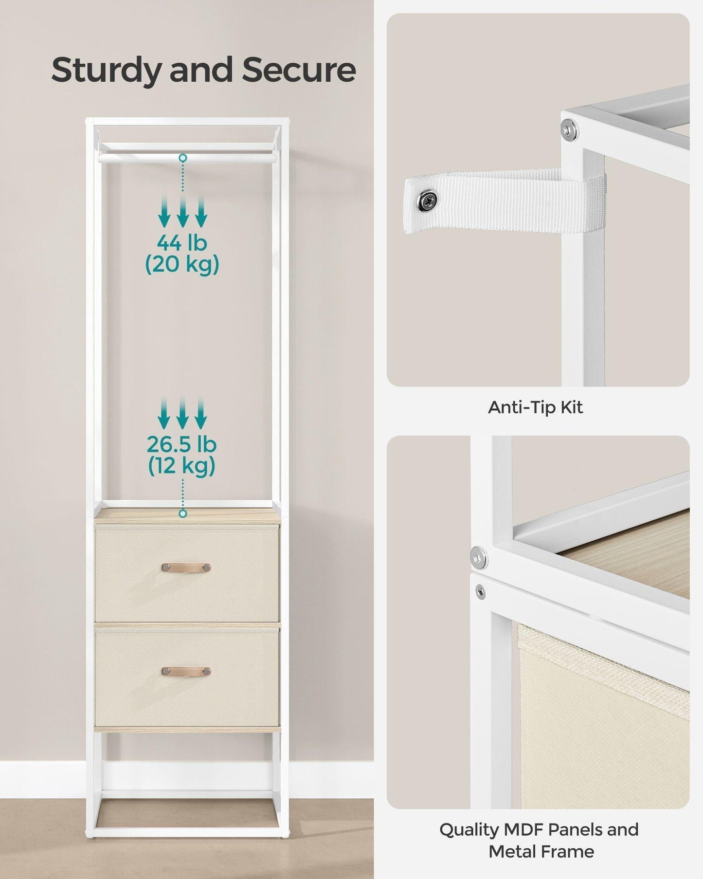 70.9” Wide Freestanding Clothes Rack Natural Beige FredCo
