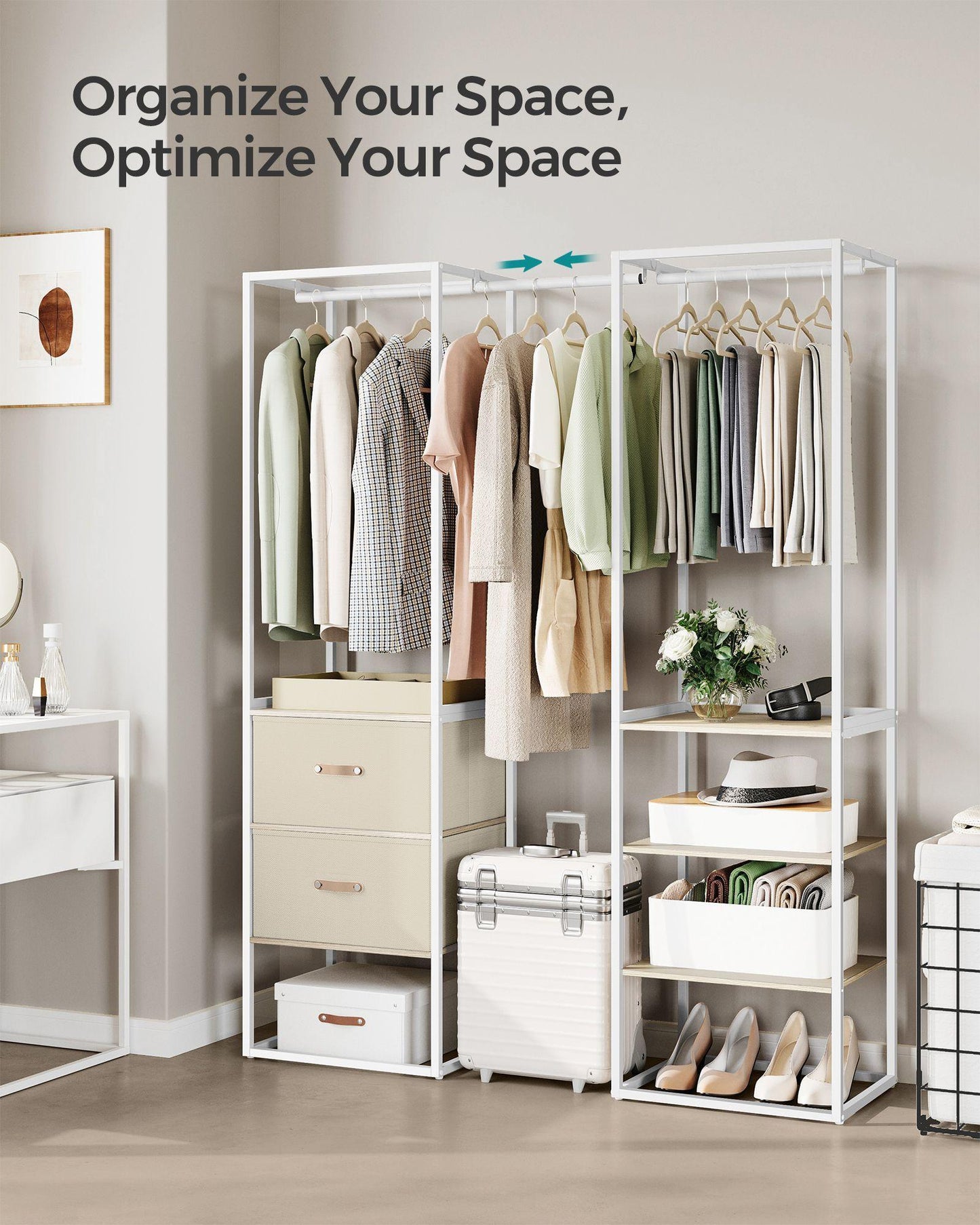 70.9” Wide Freestanding Clothes Rack Natural Beige FredCo