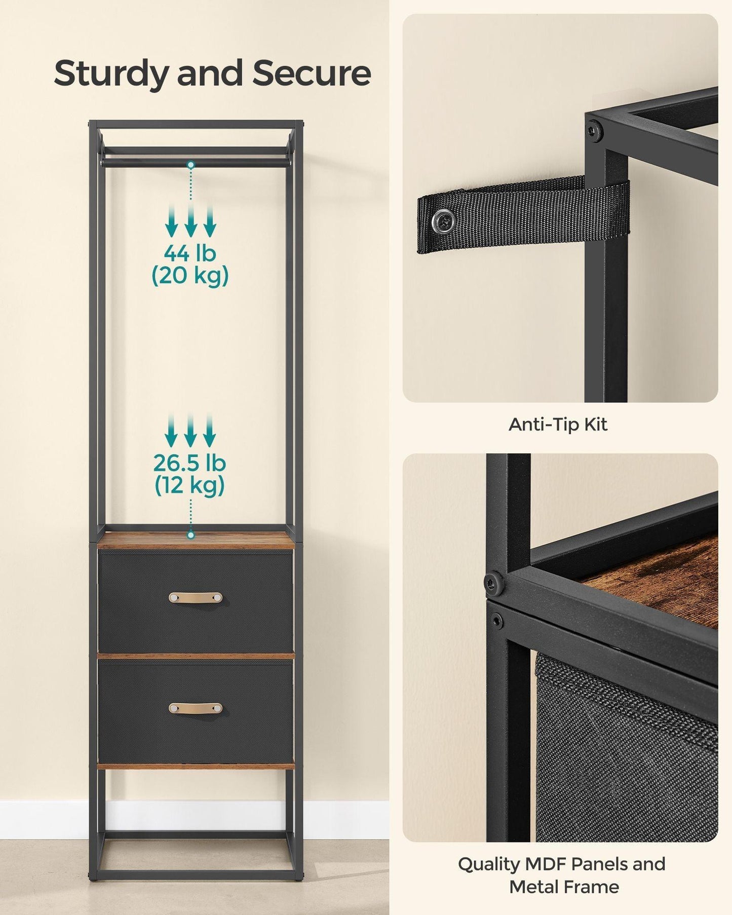 70.9” Wide Freestanding Clothes Rack Rustic Brown FredCo