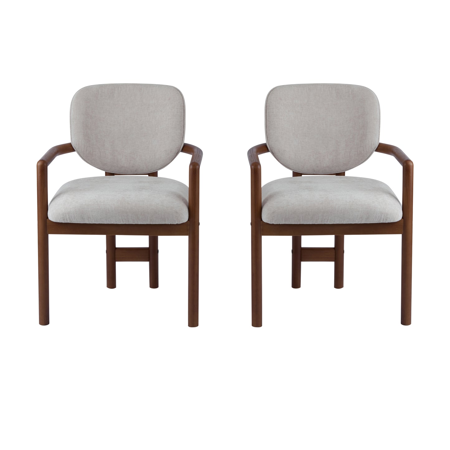 Dining Chairs Set of 2 Upholstered Arm Chairs, Rubber Wood Accent Chairs Beige Fabric Seating, 300 LBS Weight Capacity FredCo