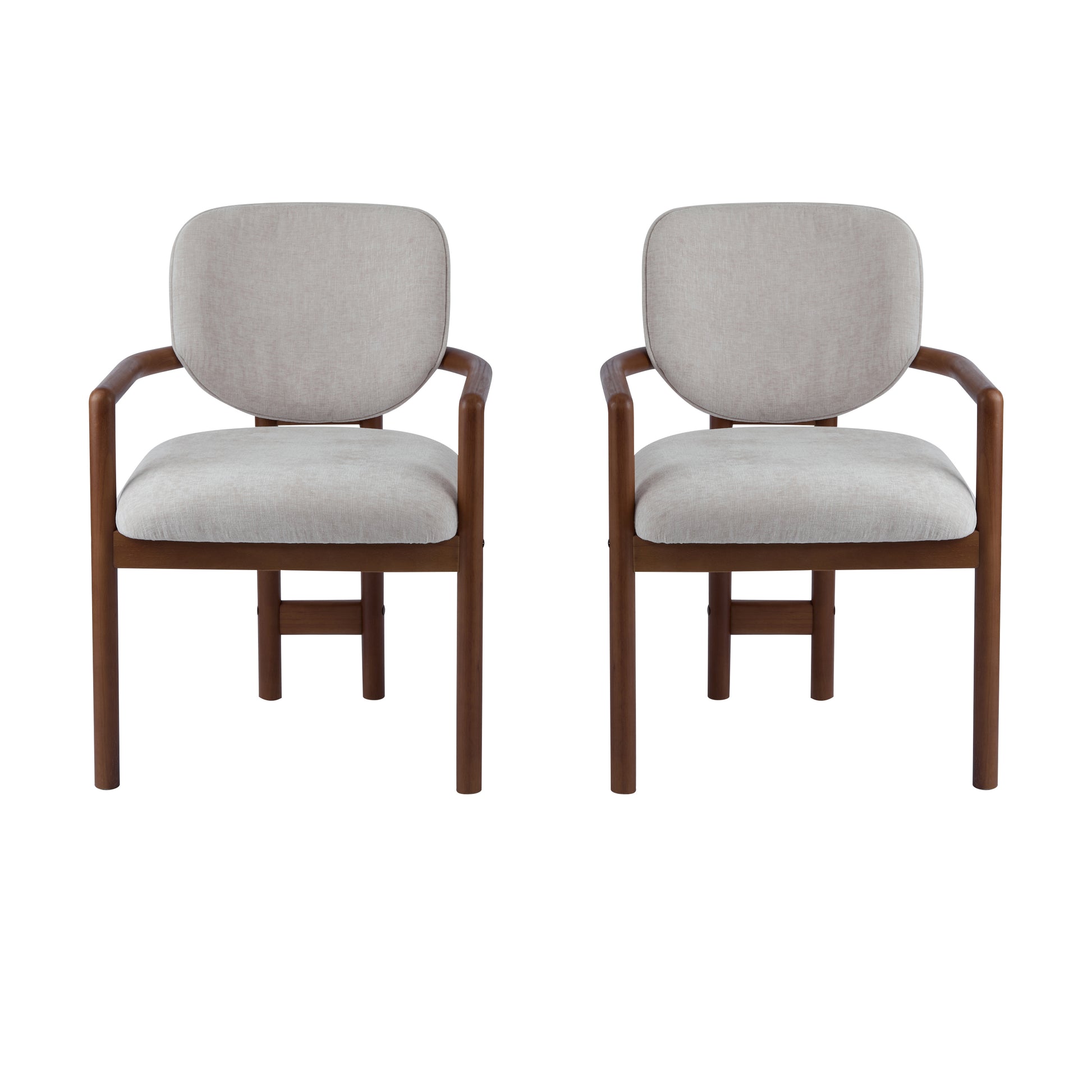 Dining Chairs Set of 2 Upholstered Arm Chairs, Rubber Wood Accent Chairs Beige Fabric Seating, 300 LBS Weight Capacity FredCo