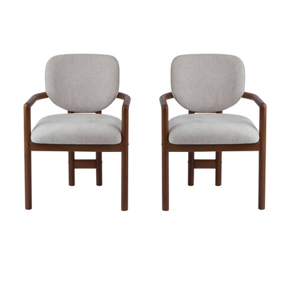 Dining Chairs Set of 2 Upholstered Arm Chairs, Rubber Wood Accent Chairs Beige Fabric Seating, 300 LBS Weight Capacity FredCo