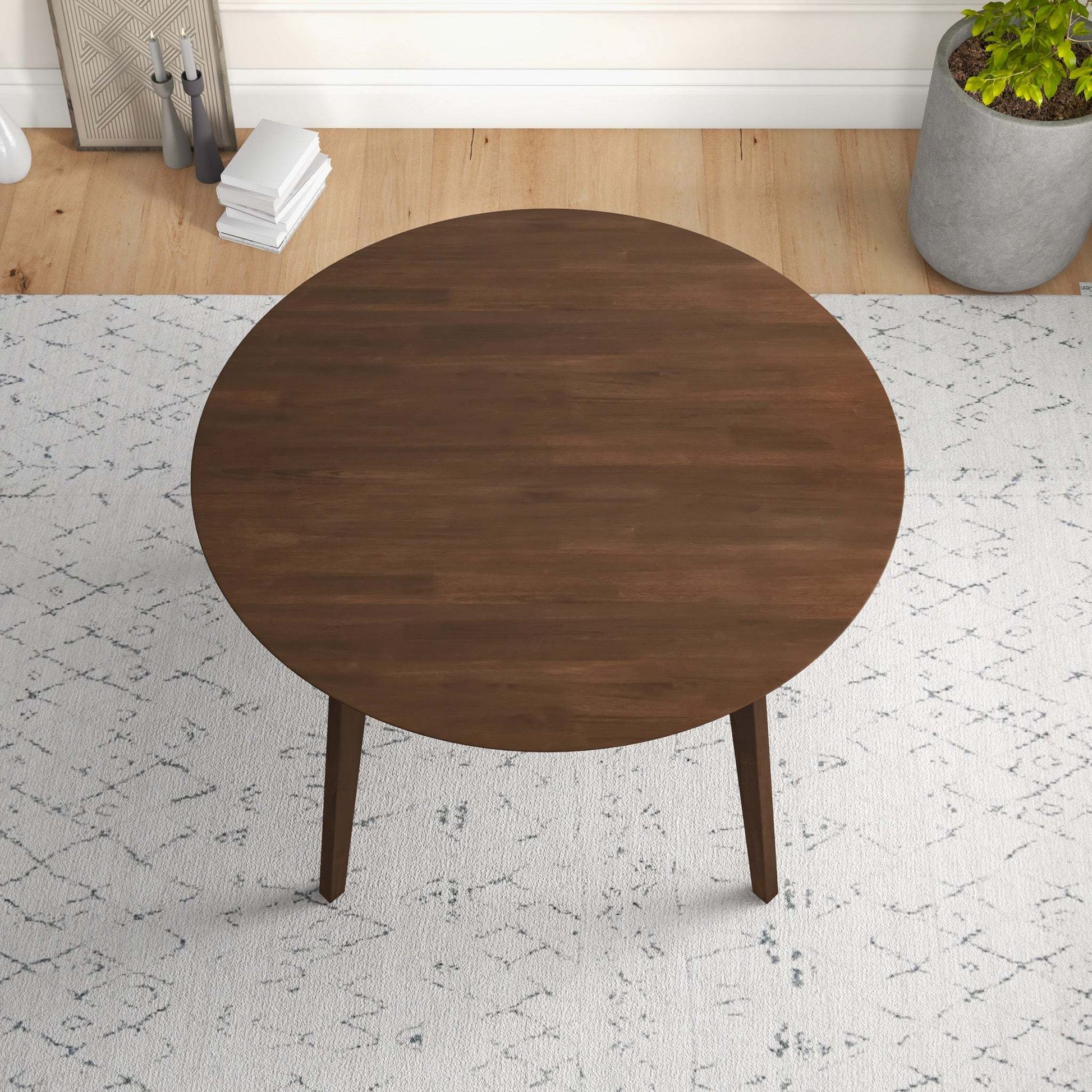 Lara Mid-Century Modern Dining Table Walnut Finish Solid Wood 43 Inch FredCo