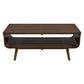 Mid-century modern wooden coffee table with slatted top and lower shelf, FredCo International