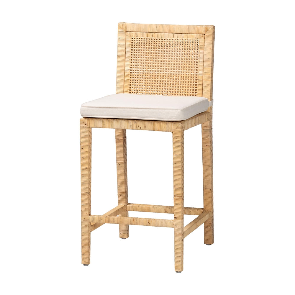 Sofia Modern and Contemporary Natural Finished Wood and Rattan Counter Stool