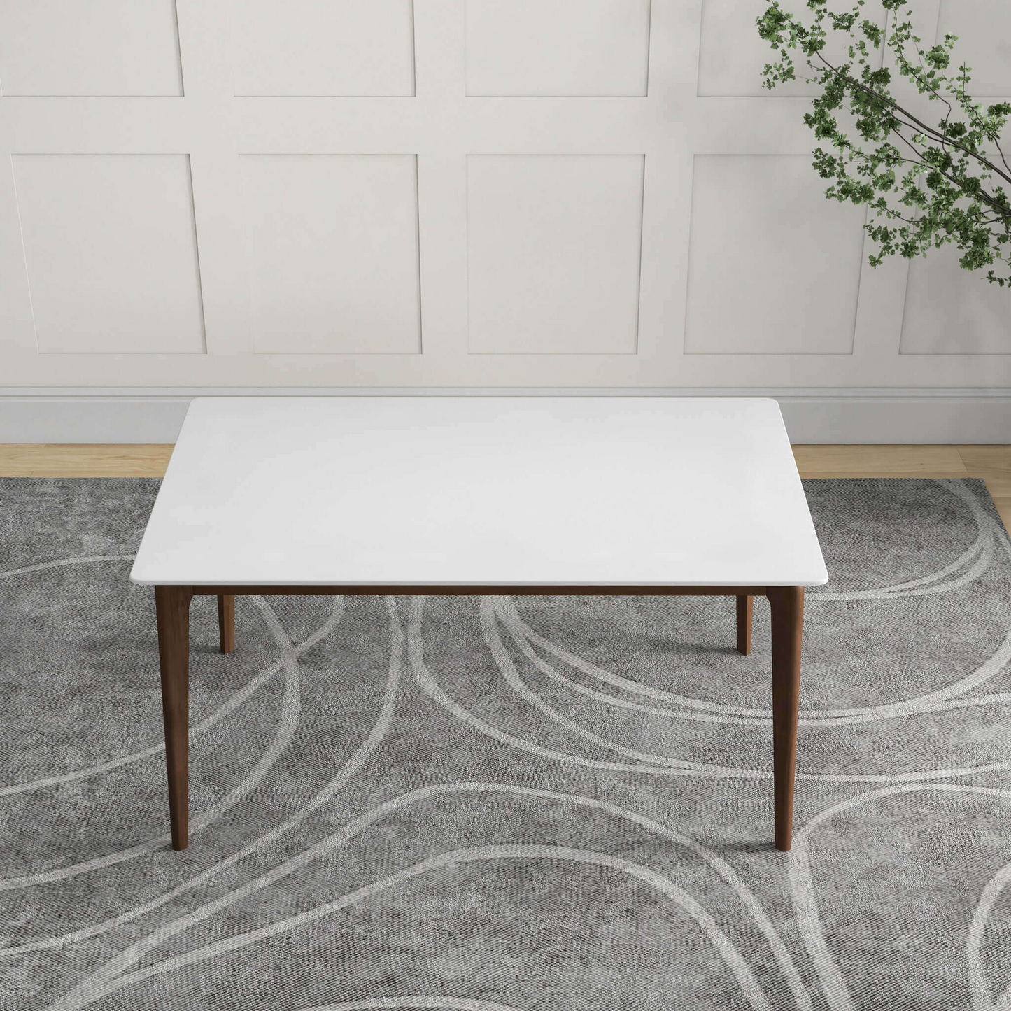 Lindsey Mid-Century Modern Solid Wood Dining Table with White Top and Walnut Legs, 59 inches for Bedroom Hallway, Entryway FredCo