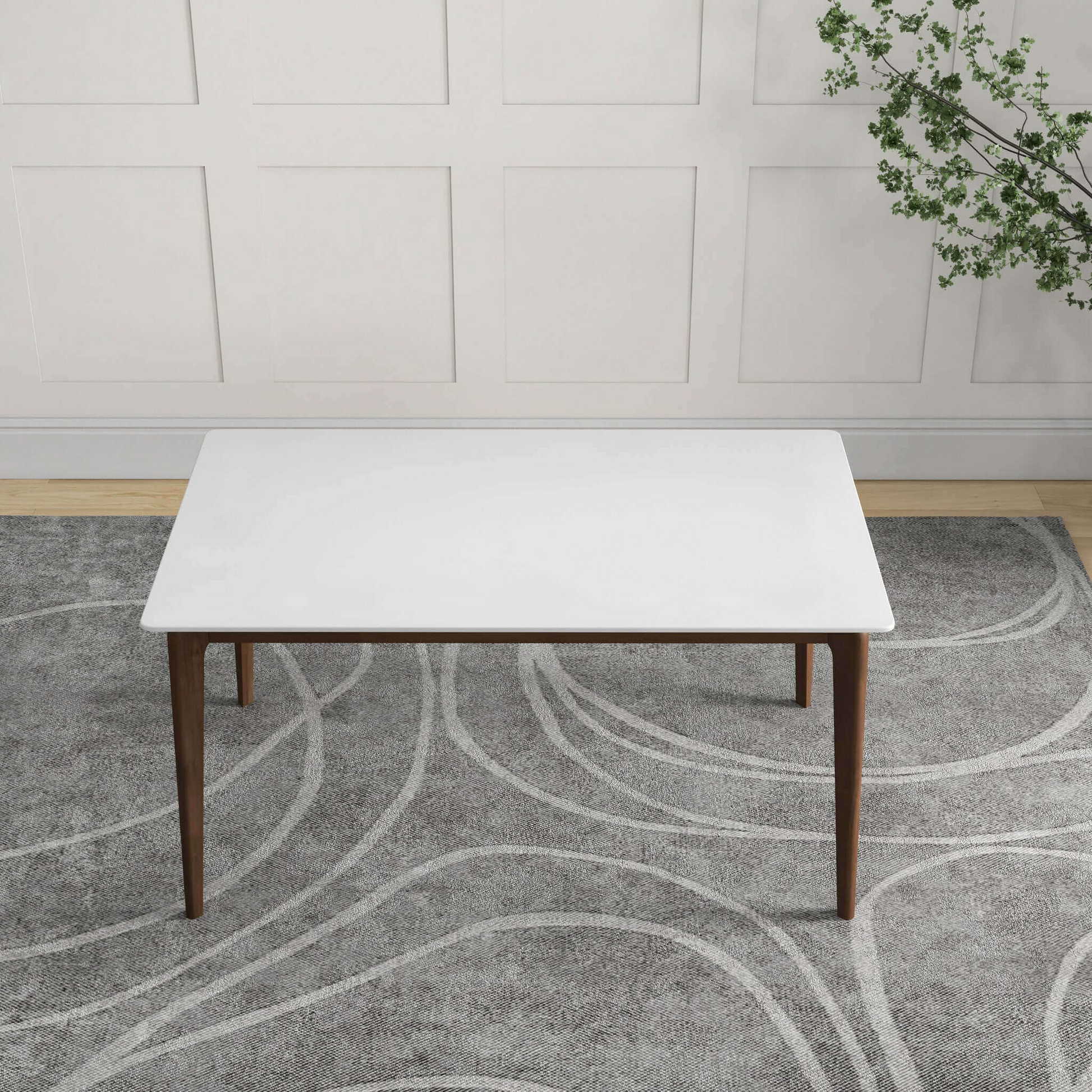 Lindsey Mid-Century Modern Solid Wood Dining Table with White Top and Walnut Legs, 59 inches for Bedroom Hallway, Entryway FredCo
