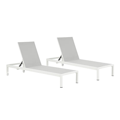 Outdoor Chaise Lounge Chair Set of 2, Aluminum Adjustable Outside Chair for Pool Patio Beach Yard, All Weather Use UV Resistant 400lbs Weight Capacity