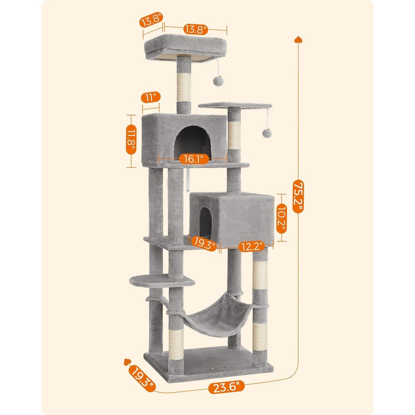 75.2-Inch Large Cat Tree Light Gray FredCo