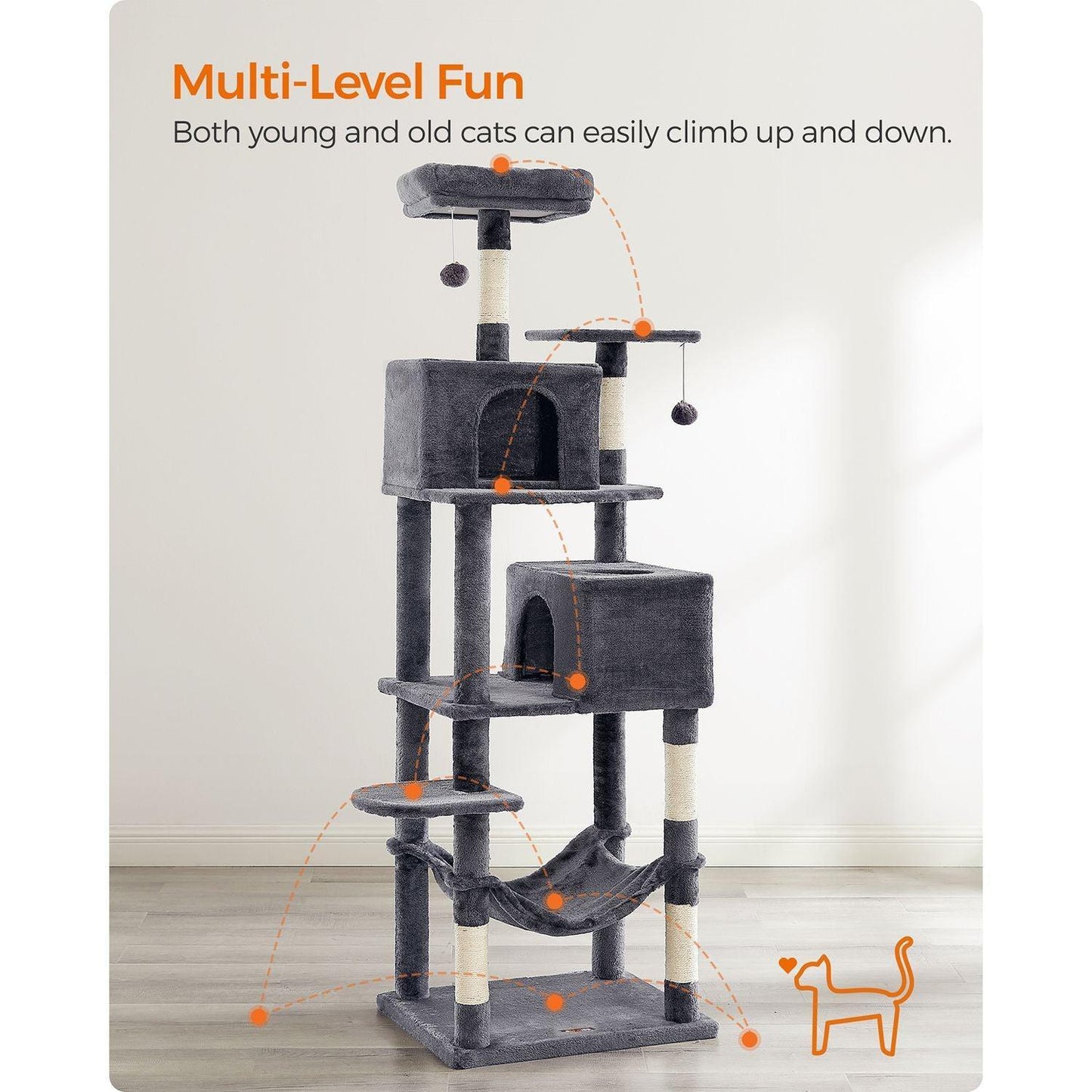 75.2-Inch Large Cat Tree Smoky Gray FredCo