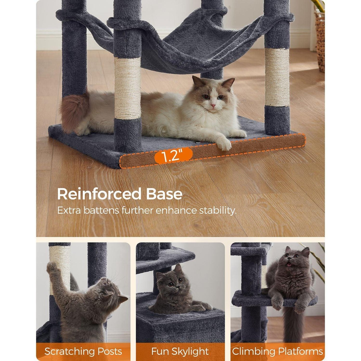 75.2-Inch Large Cat Tree Smoky Gray FredCo