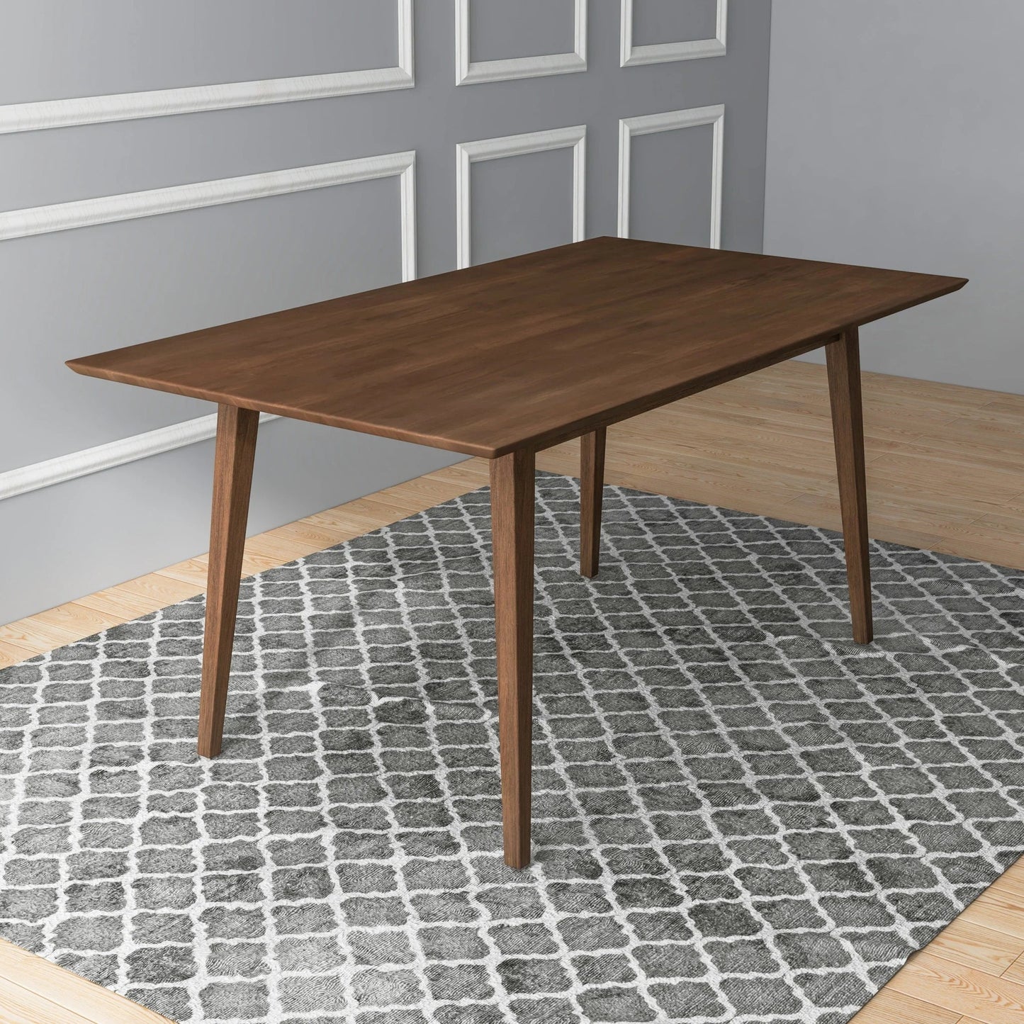 Mary Modern Style Solid Wood Rectangular Dining Kitchen Table Brown Finish Beveled Edges FredCo