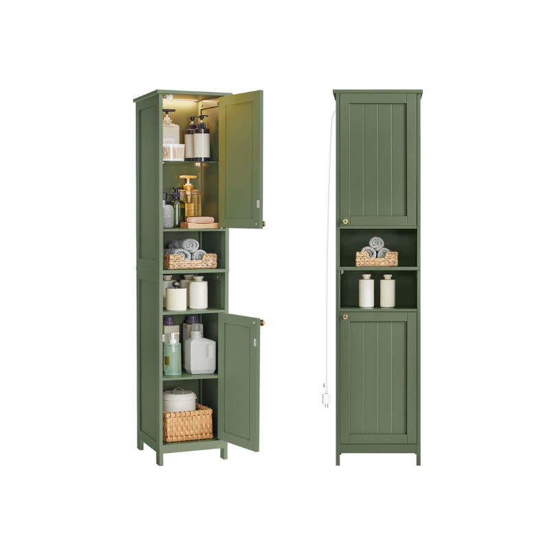 VASAGLE Tall Bathroom Cabinet with Lights – Forest Green
