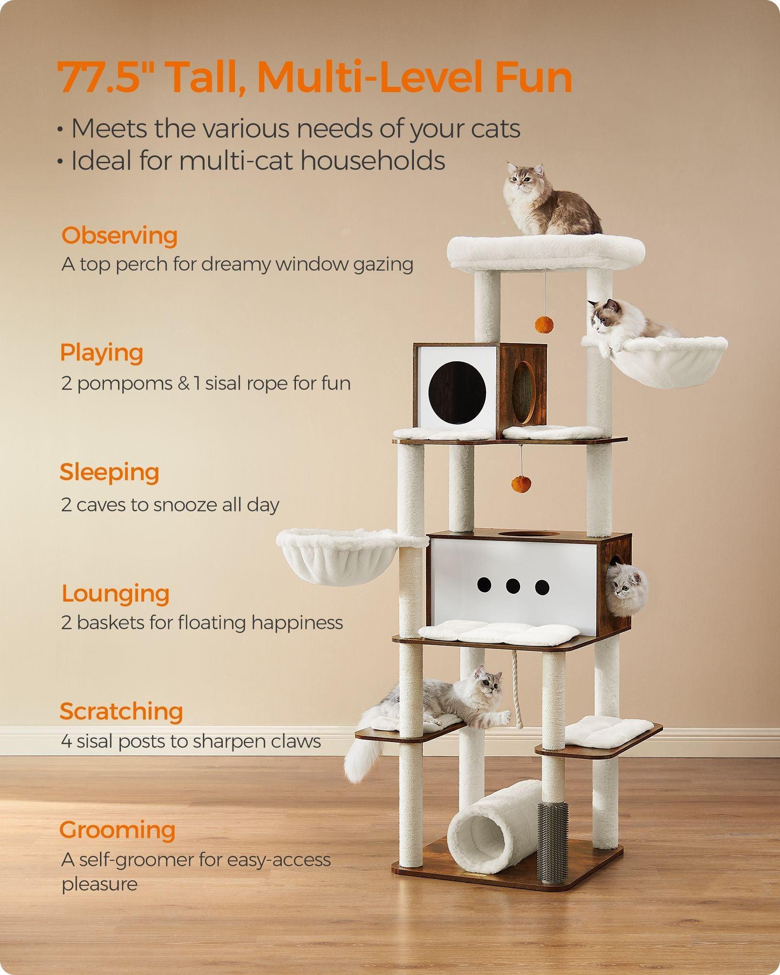 77.5" High Multi-Level Cat Tree Rustic Brown FredCo