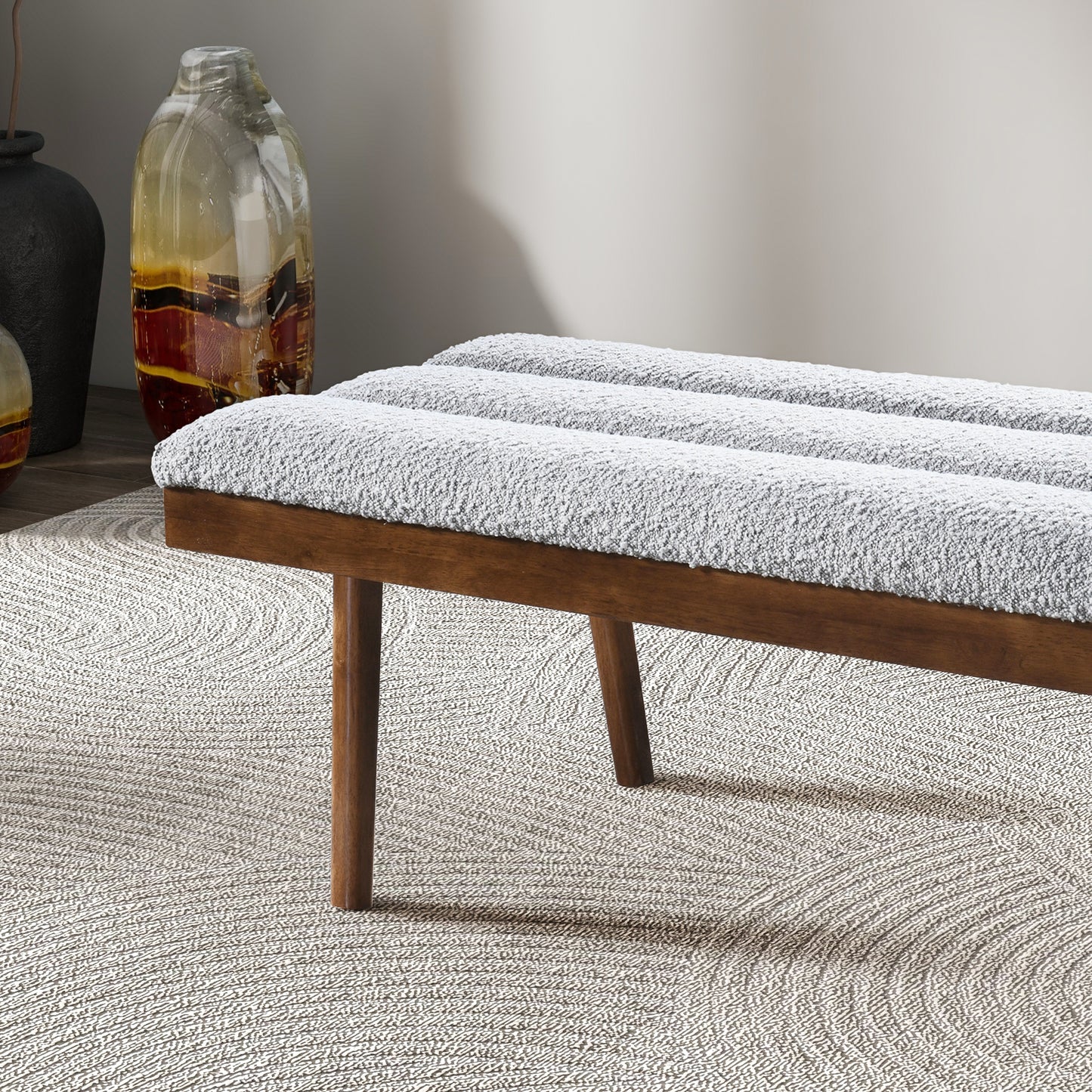 Troni Light Grey Boucle Bench FredCo