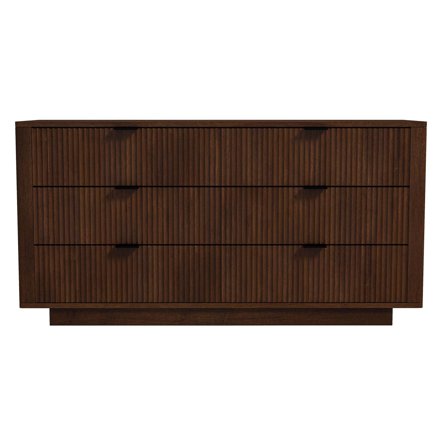 Modern dark wood dresser with three drawers and textured front, FredCo International furniture