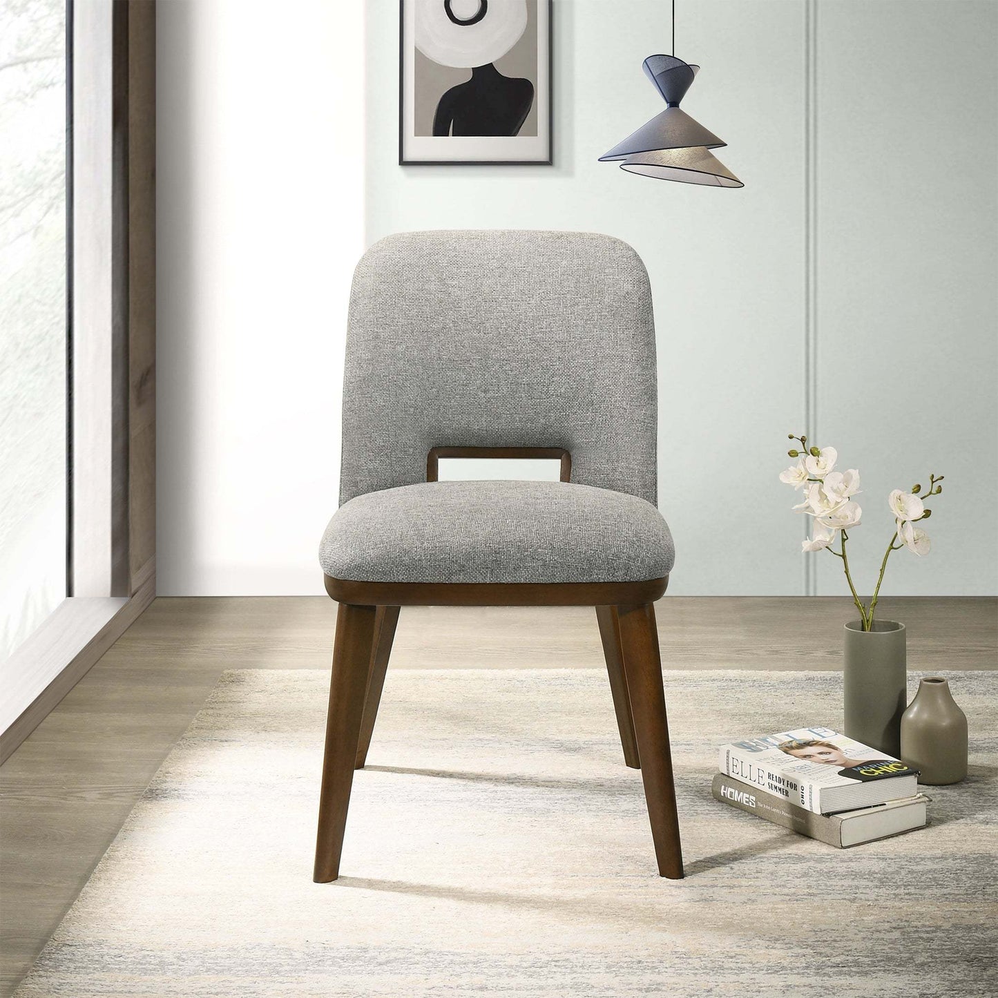 Modern Blake Dark Grey Fabric Dining Chair (Set of 2) with Walnut Wood Base 33.7'H x 19.3'W x 24.8'D FredCo
