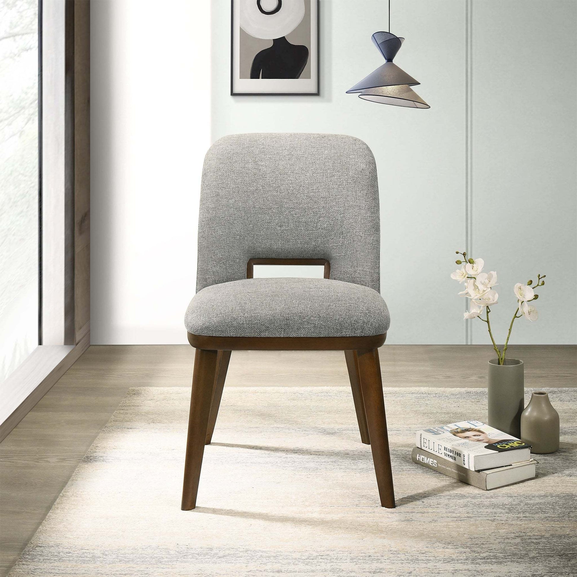 Modern Blake Dark Grey Fabric Dining Chair (Set of 2) with Walnut Wood Base 33.7'H x 19.3'W x 24.8'D FredCo